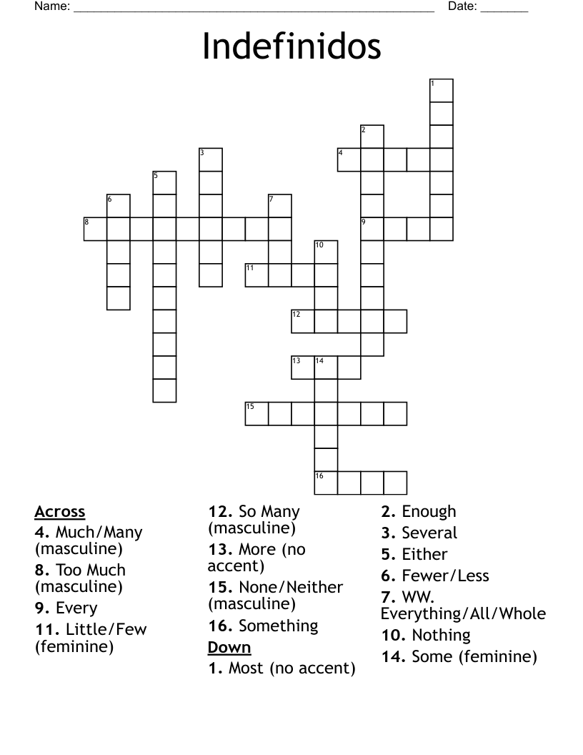 Indefinidos Crossword WordMint