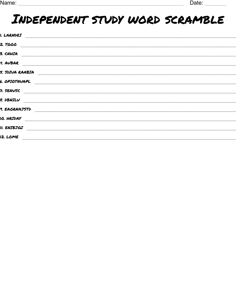 Independent study word scramble WordMint