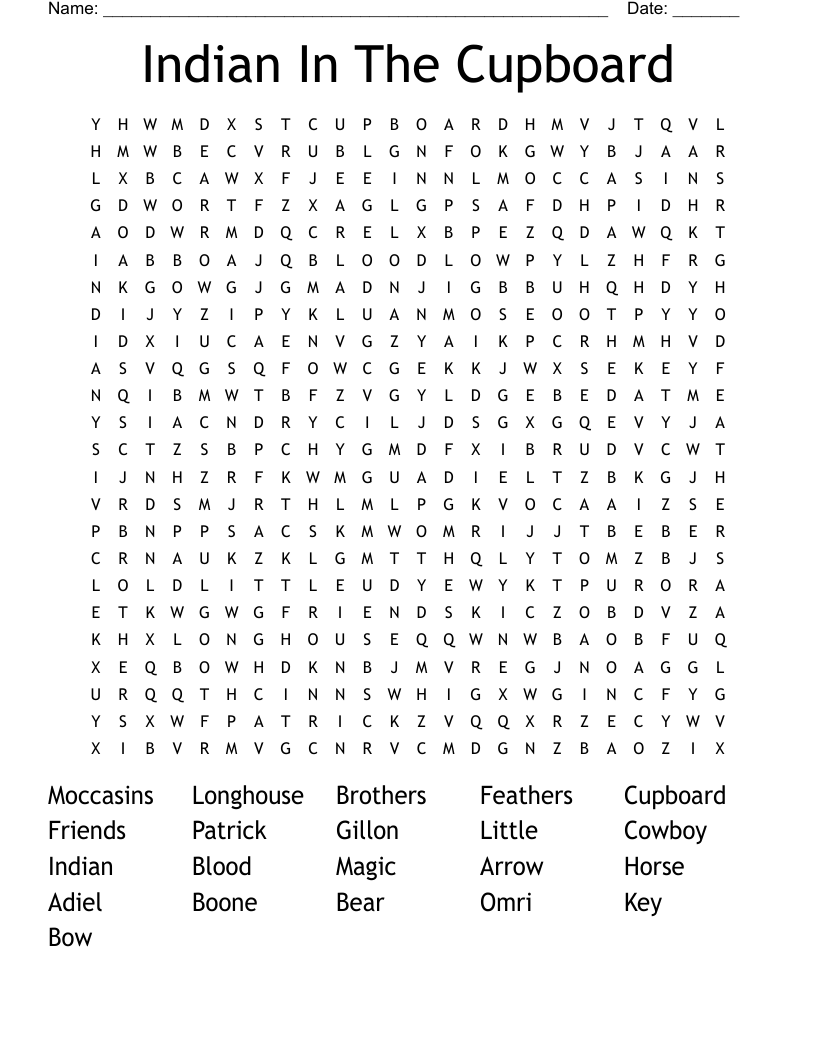 Indian In The Cupboard Word Search WordMint