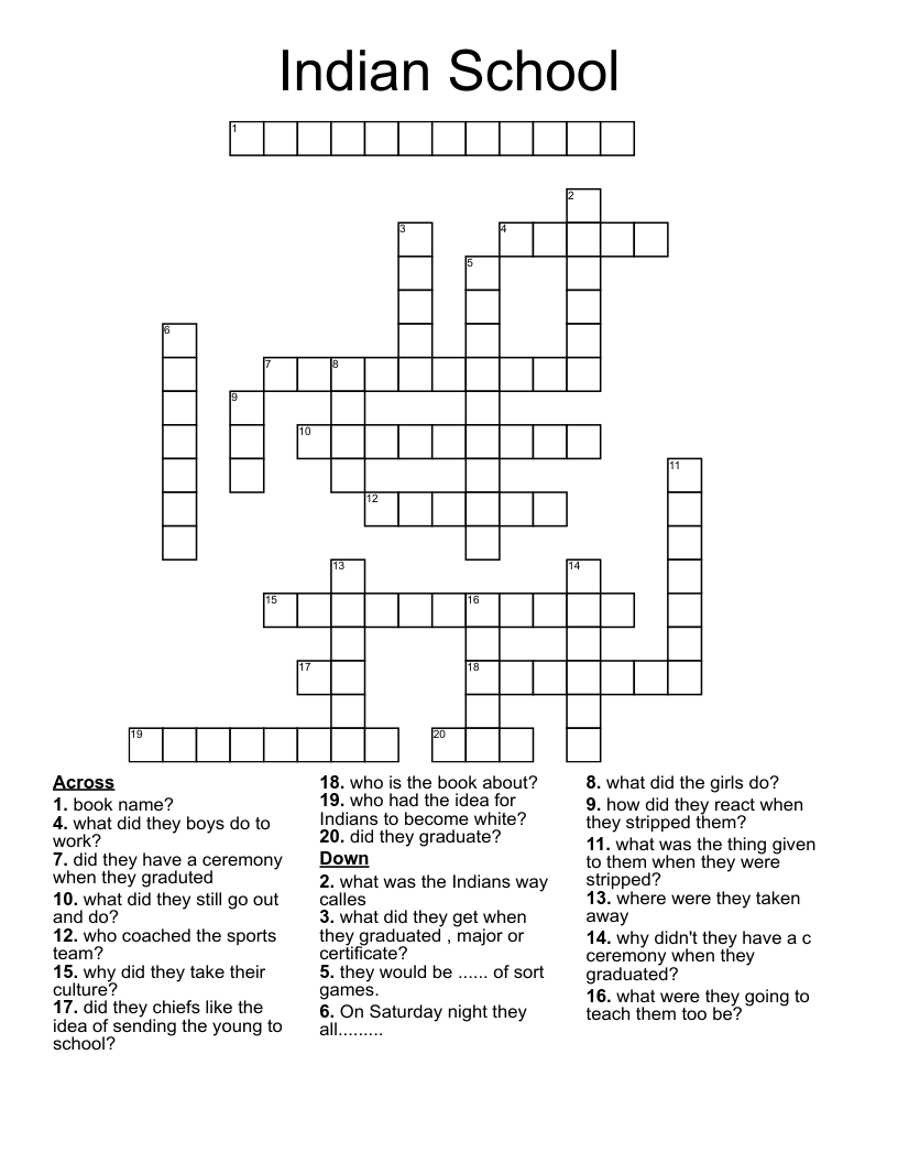 Indian School Crossword WordMint