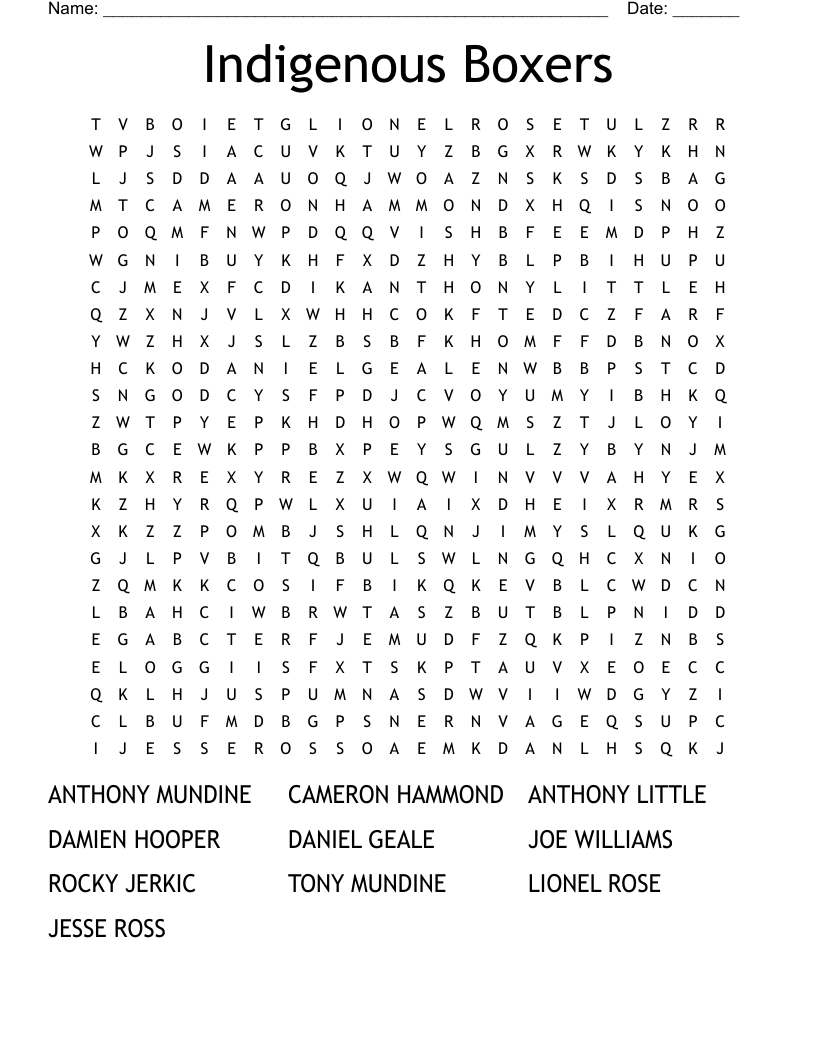 Indigenous Boxers Word Search WordMint