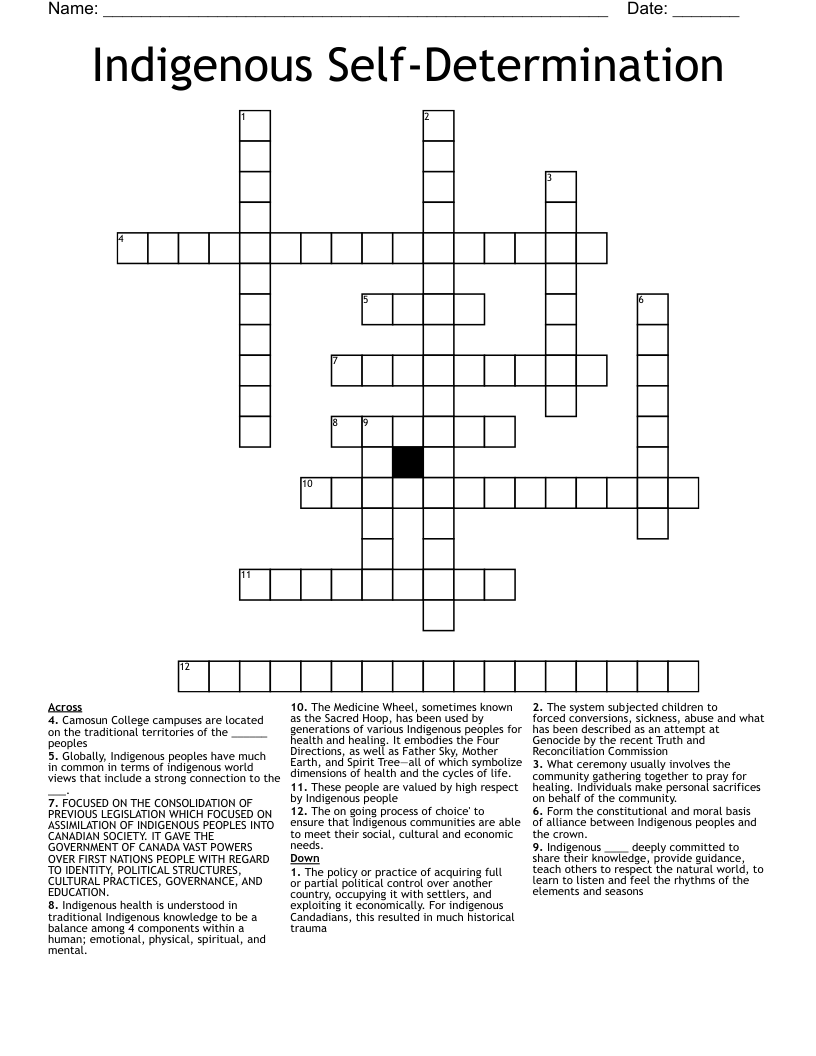 Indigenous SelfDetermination Crossword WordMint