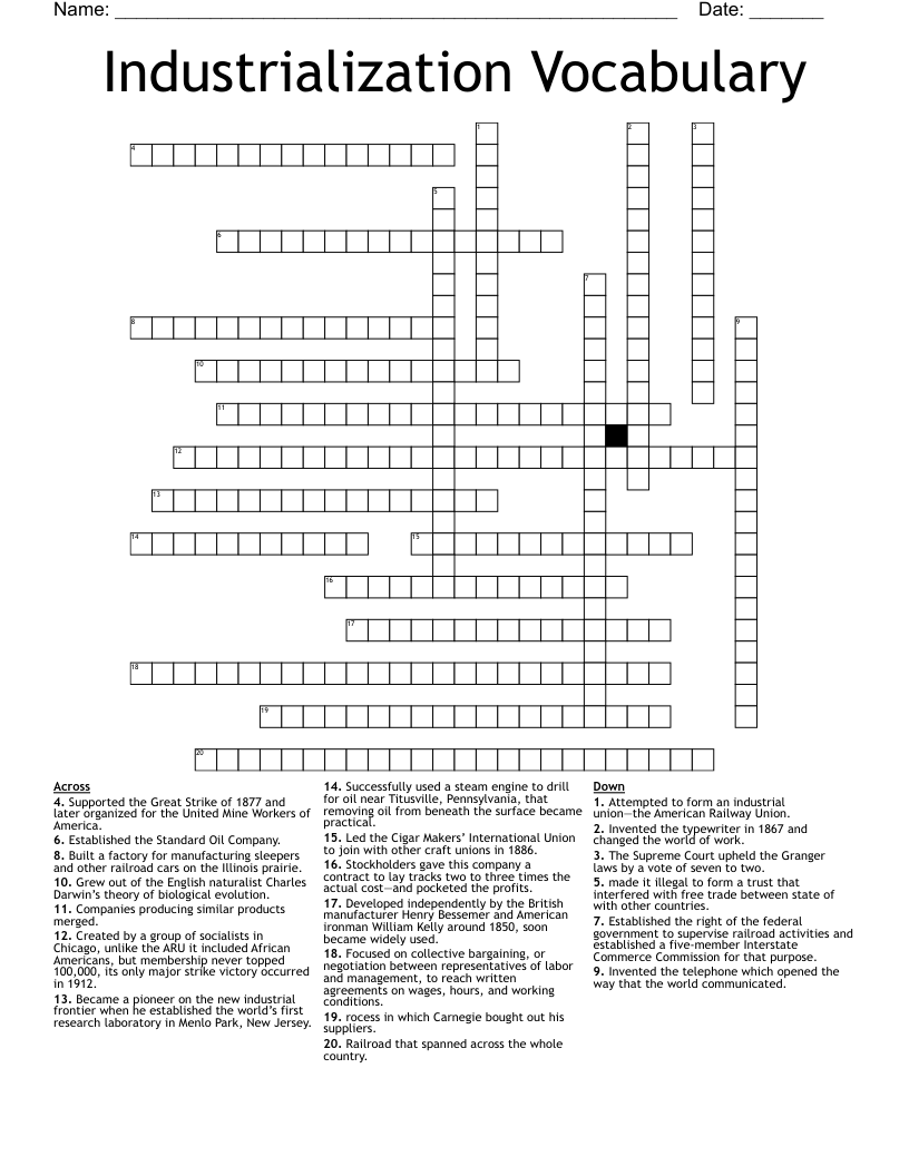 US History Crossword WordMint