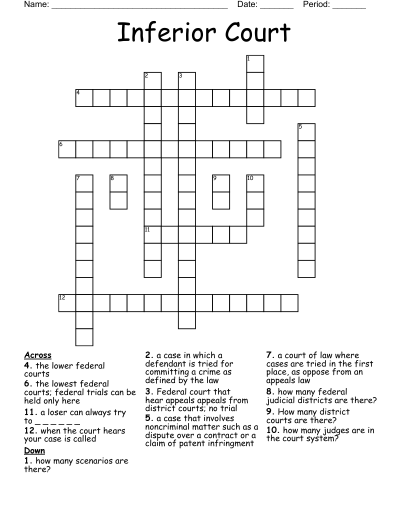 Inferior Court Crossword WordMint