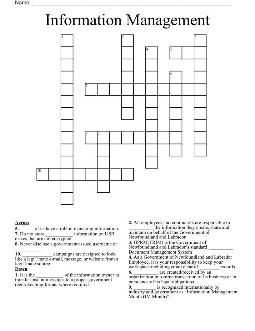 Information Management Crossword WordMint
