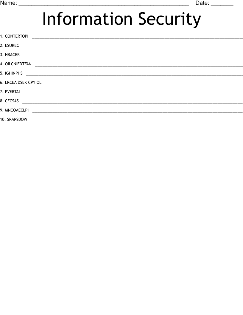 Information Security Word Scramble WordMint