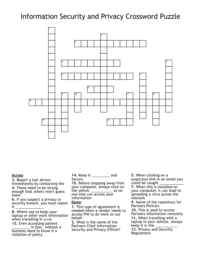 HIPAA COMPLIANCE TRAINING Crossword WordMint