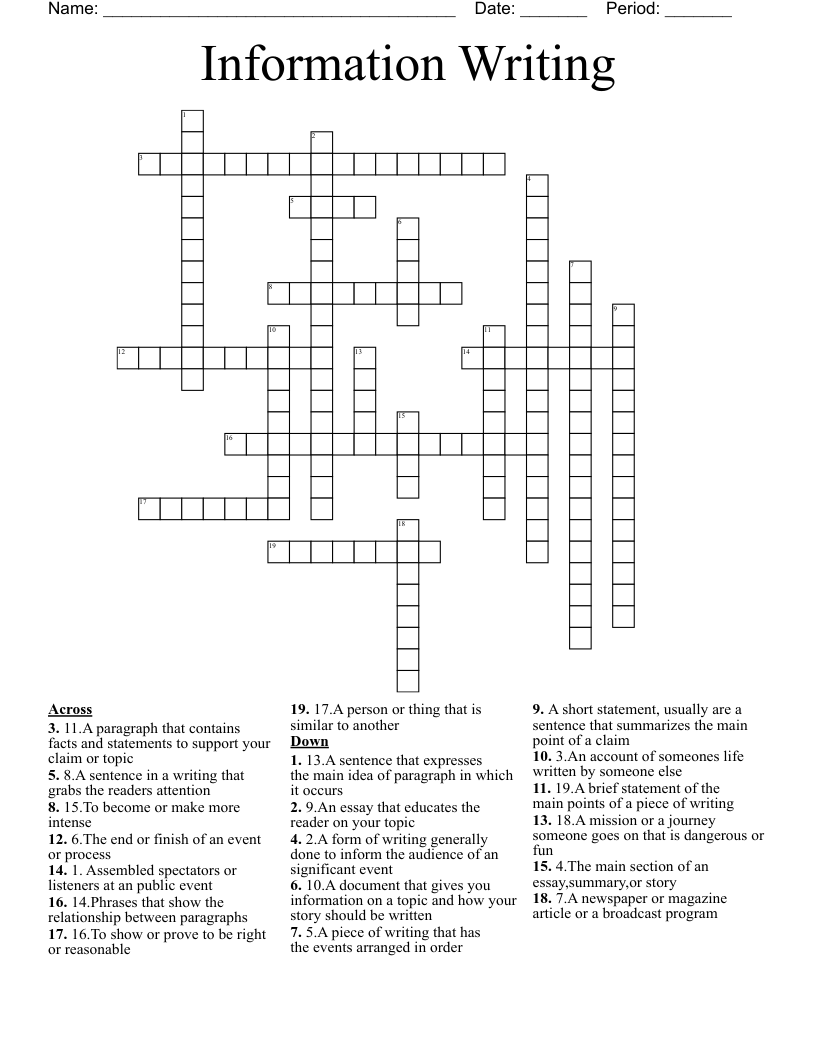 Information Writing Crossword WordMint
