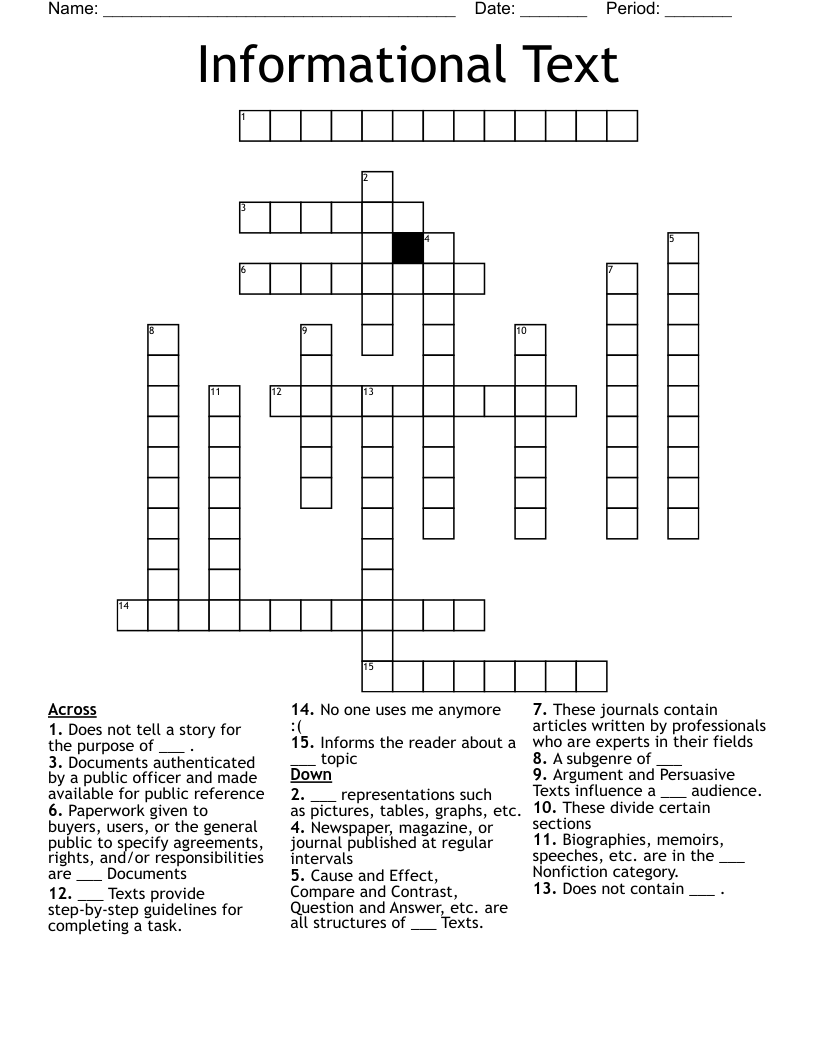 Informational Text Crossword - WordMint
