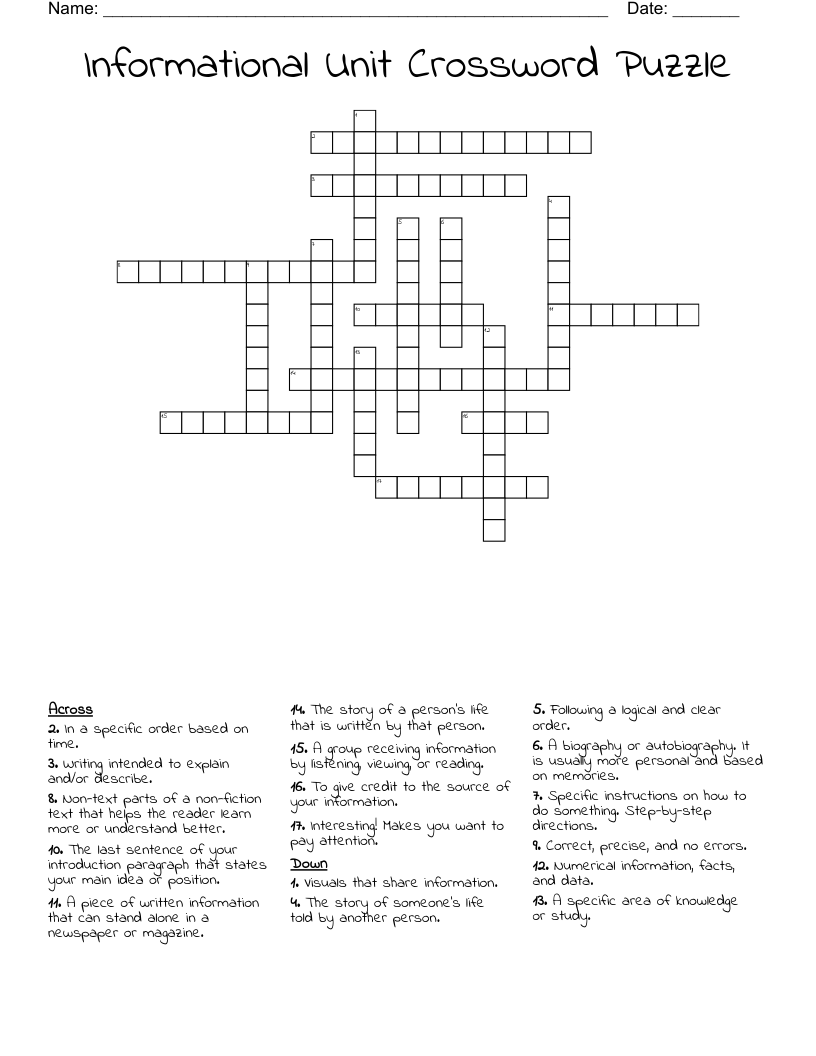 Informational Unit Crossword Puzzle - WordMint