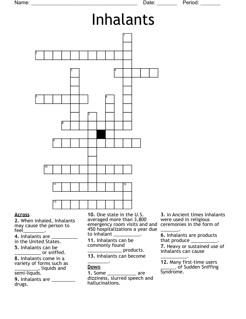 Inhalants Crossword WordMint