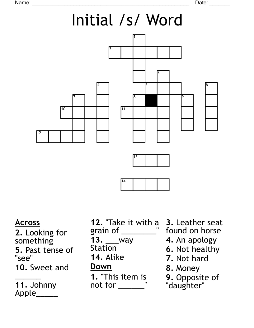 Initial /s/ Word Crossword WordMint