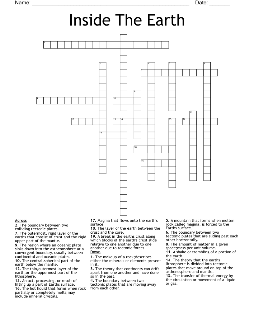 Inside The Earth Crossword WordMint