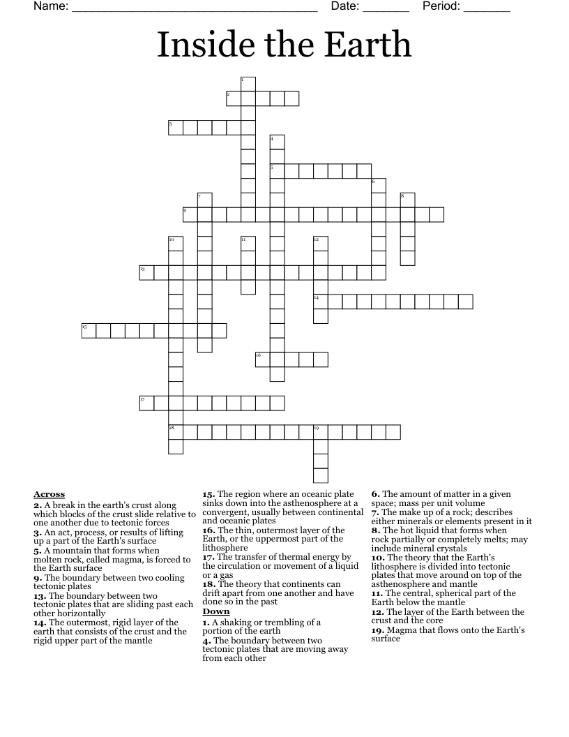 Inside the Earth Crossword WordMint
