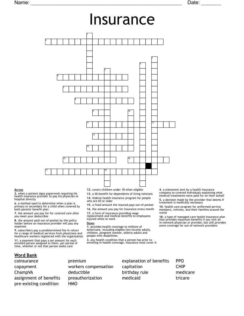 Insurance Crossword WordMint