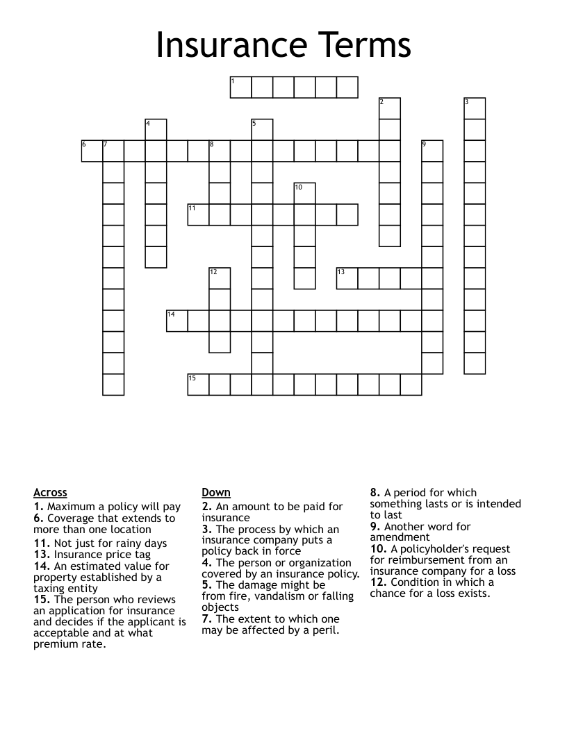 Insurance Terms Crossword WordMint