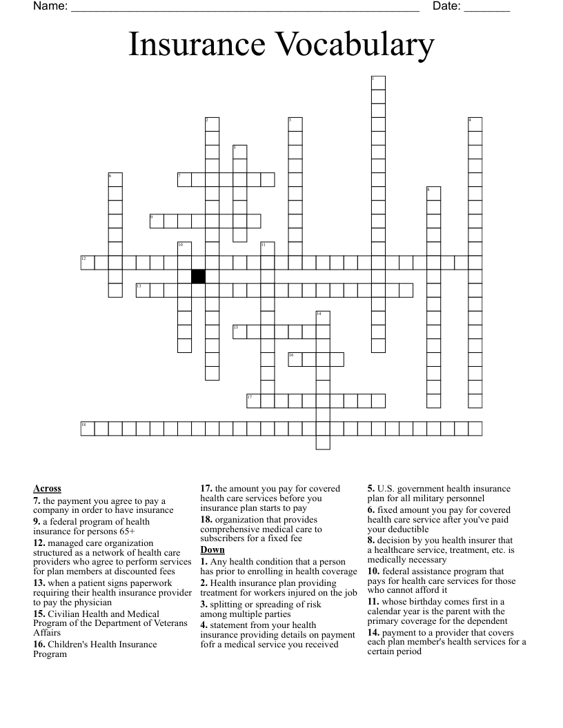 Similar to Insurance Test Crossword WordMint