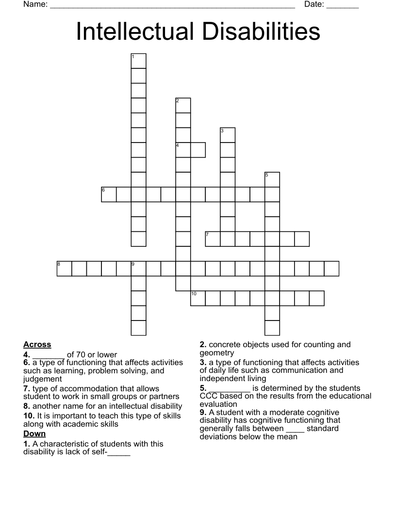 Intellectual Disabilities Crossword WordMint
