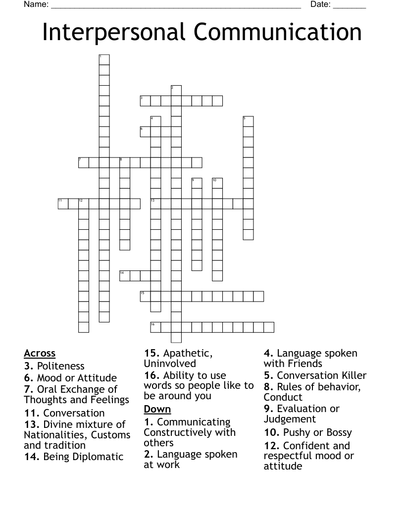 Interpersonal Communication Crossword WordMint