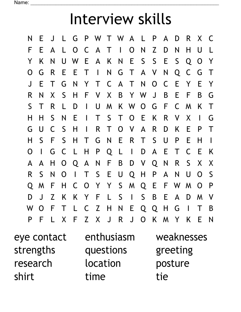 Interview skills Word Search WordMint