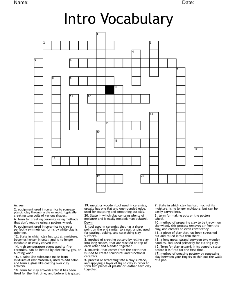 Intro Vocabulary Crossword WordMint