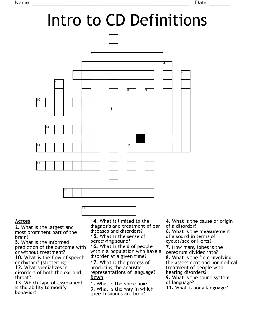 Intro to CD Definitions Crossword WordMint