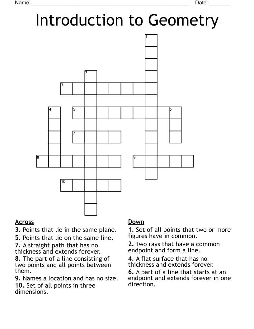 Points, Lines and Planes Crossword - WordMint