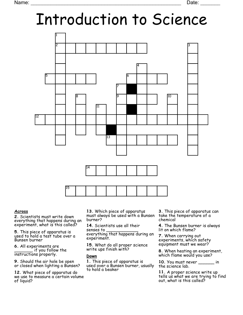 Introduction to Science Crossword - WordMint