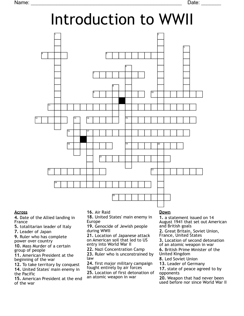 Introduction to WWII Crossword WordMint