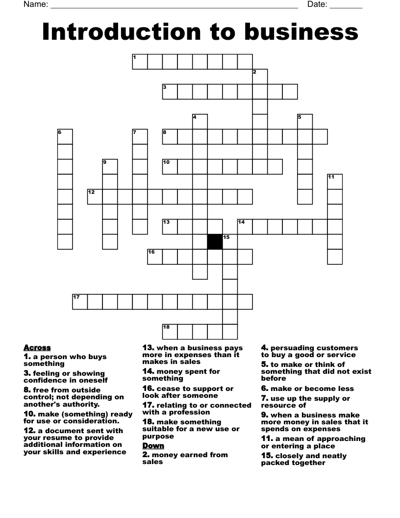 Introduction to business Crossword WordMint