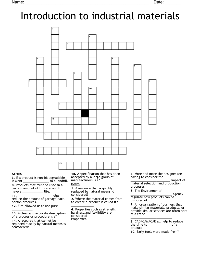 Introduction to industrial materials Crossword WordMint