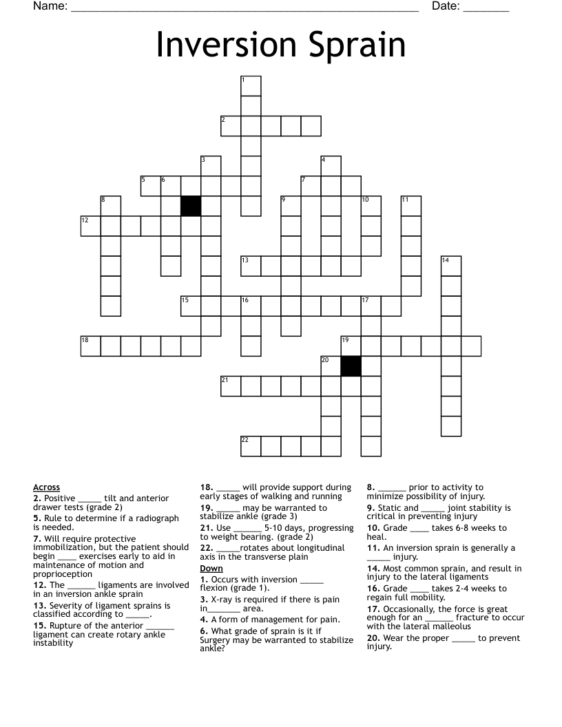 Inversion Sprain Crossword WordMint