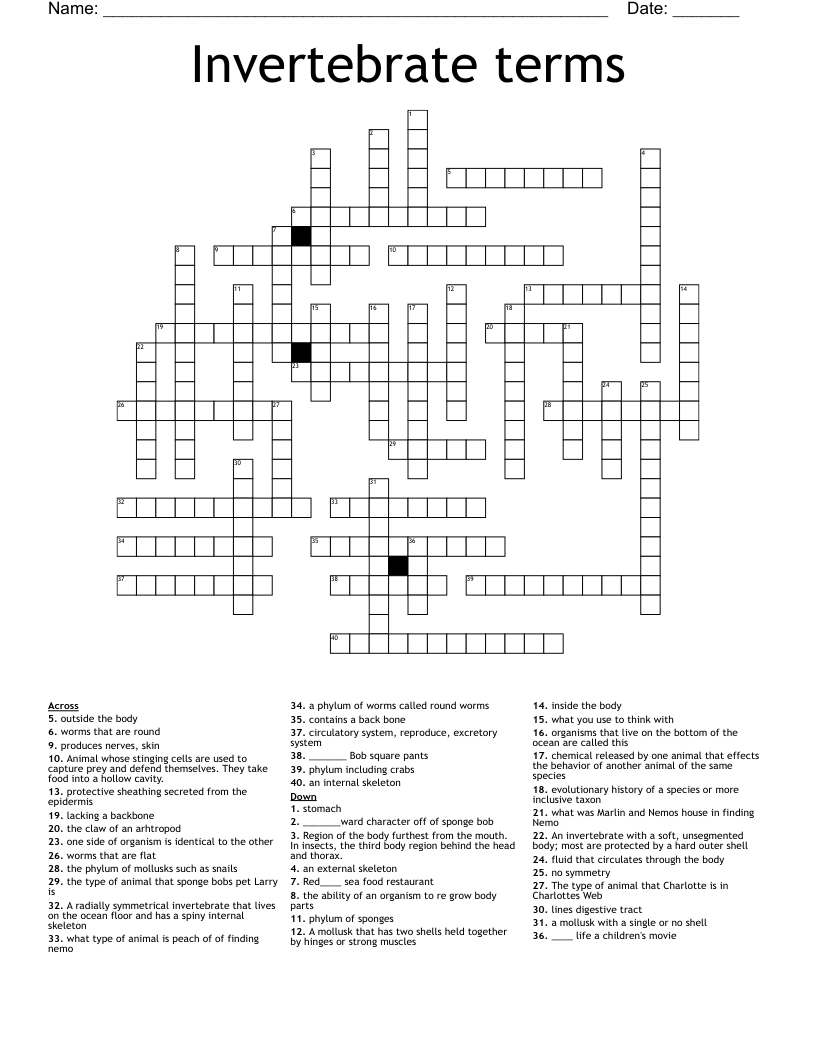 Marine Invertebrates Review Crossword WordMint