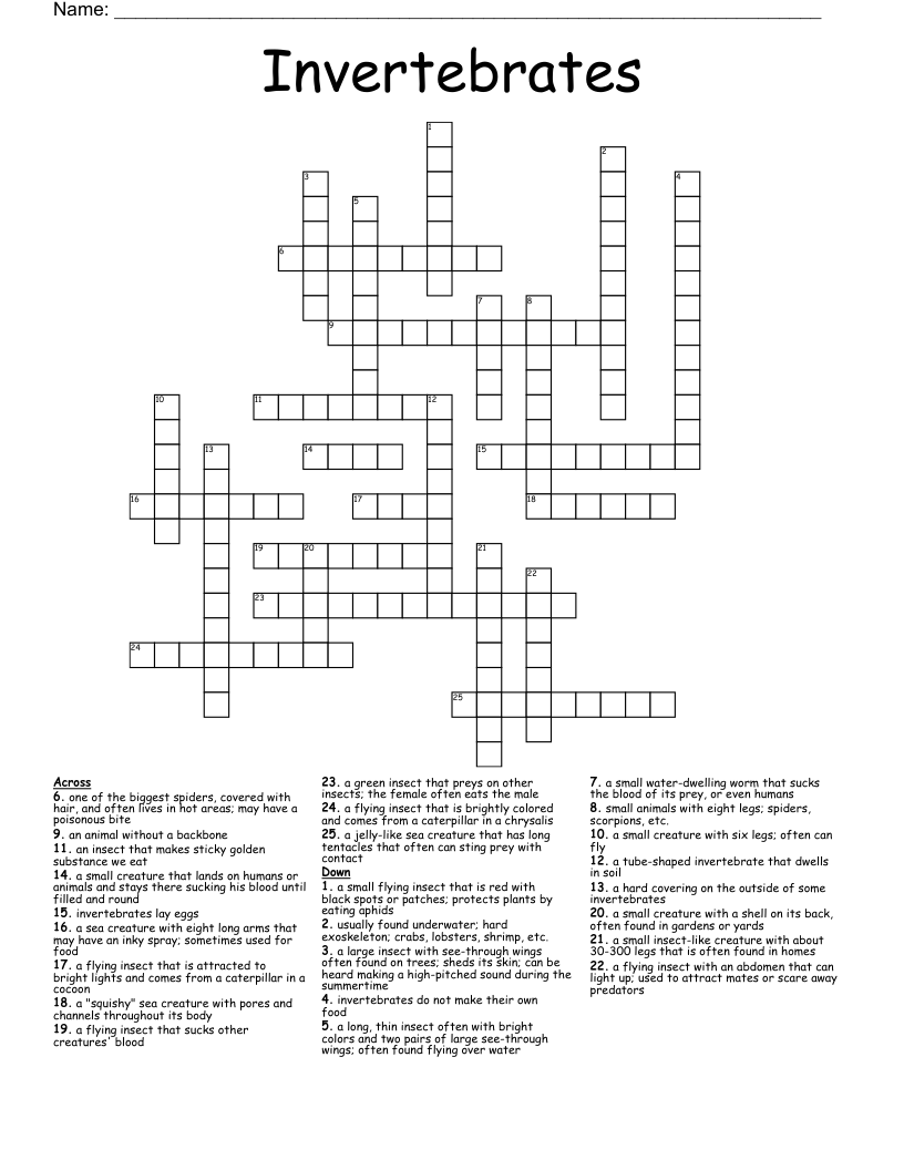 Invertebrates Crossword WordMint