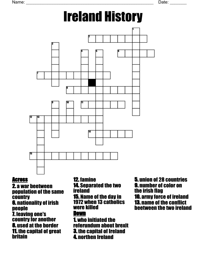Ireland History Crossword WordMint