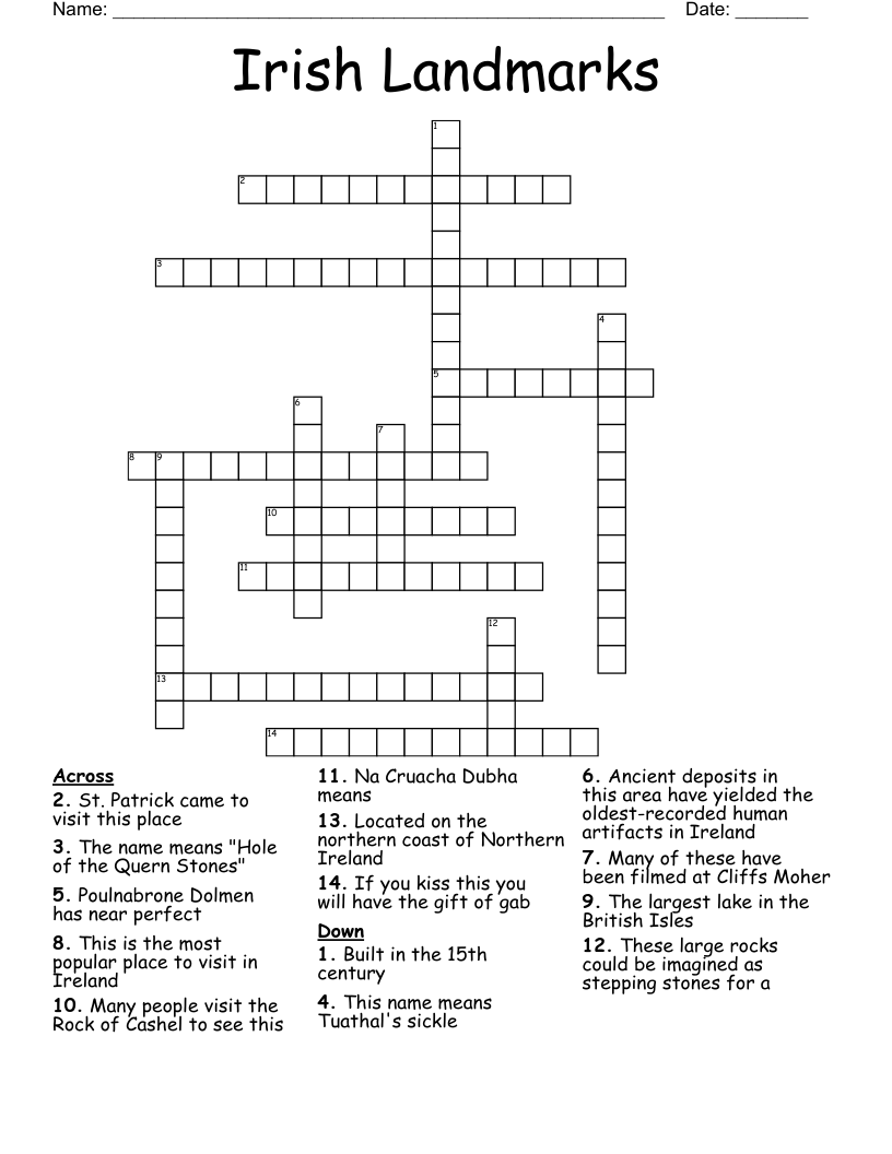 Irish Landmarks Crossword WordMint
