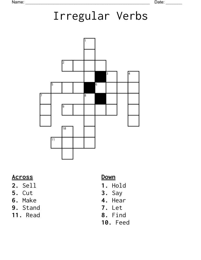 Irregular Verbs Crossword WordMint