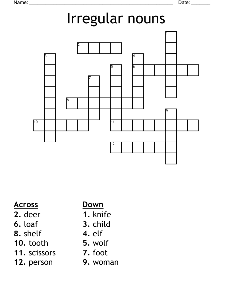 Irregular nouns Crossword WordMint
