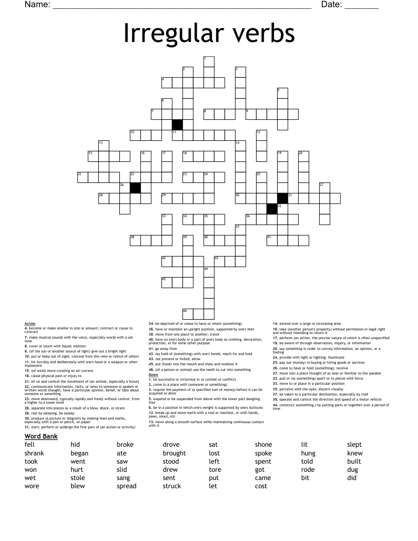 Irregular verbs Crossword WordMint