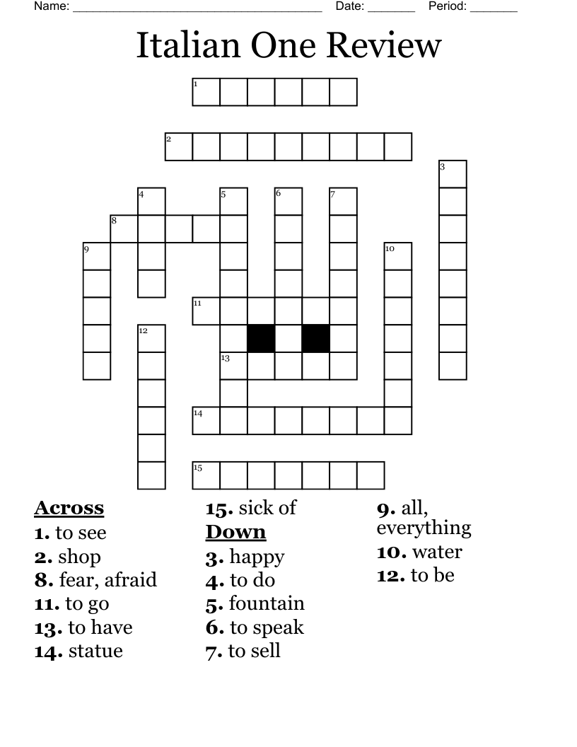 Italian One Review Crossword WordMint