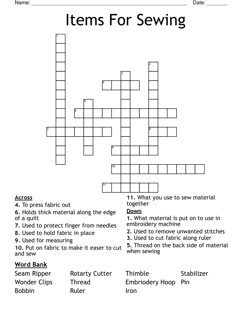 Items For Sewing Crossword WordMint