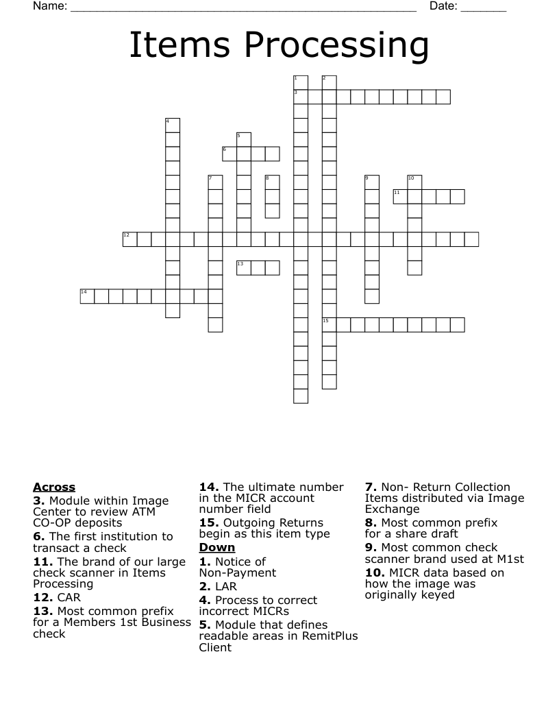 Items Processing Crossword WordMint