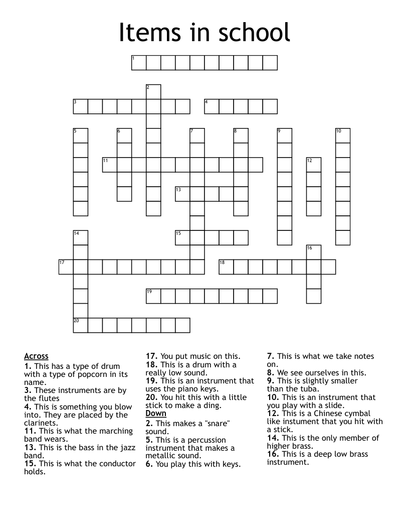 Items in school Crossword WordMint