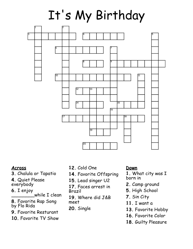 It's My Birthday Crossword WordMint