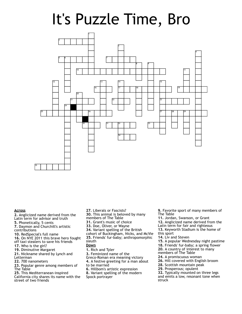 It's Puzzle Time, Bro Crossword WordMint