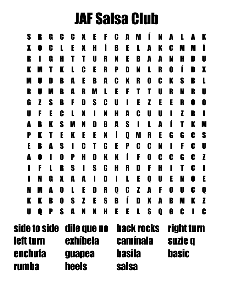 JAF Salsa Club Word Search WordMint