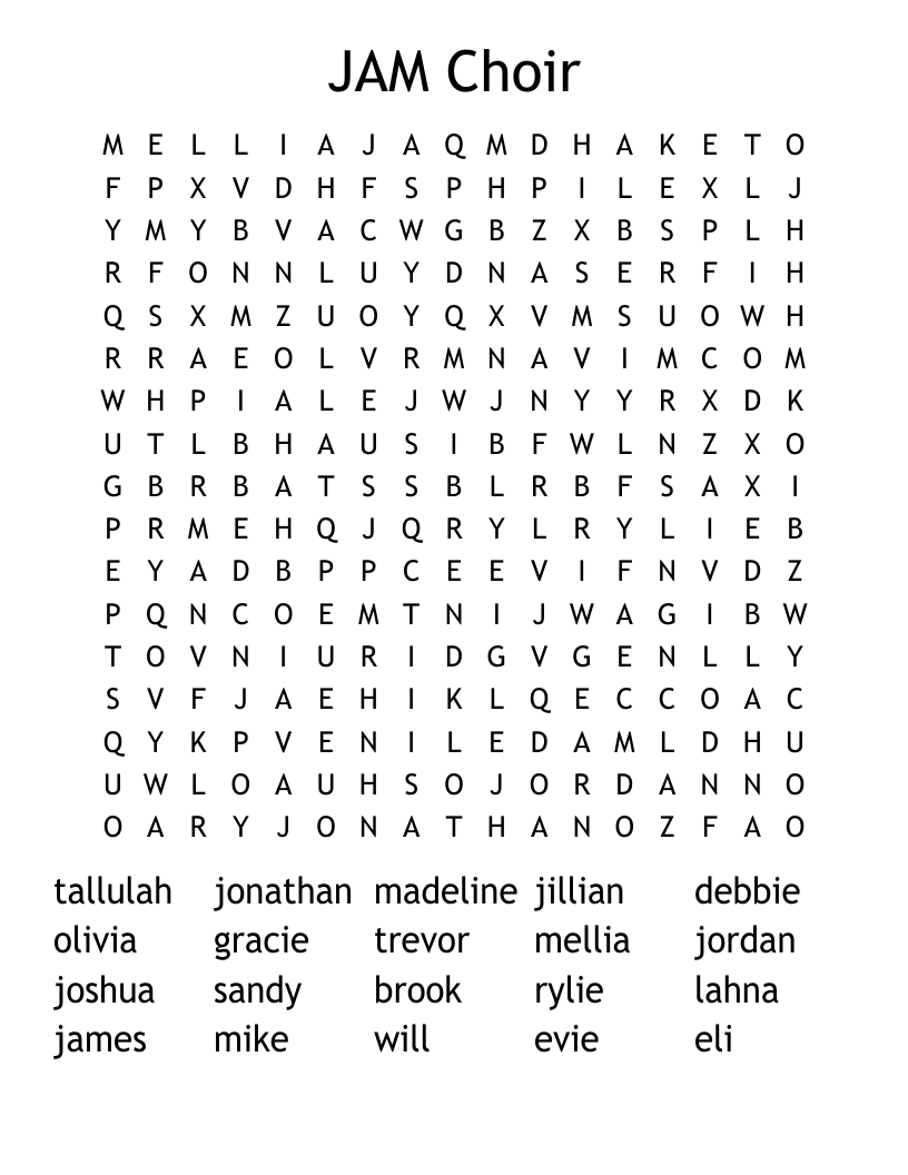 JAM Choir Word Search WordMint