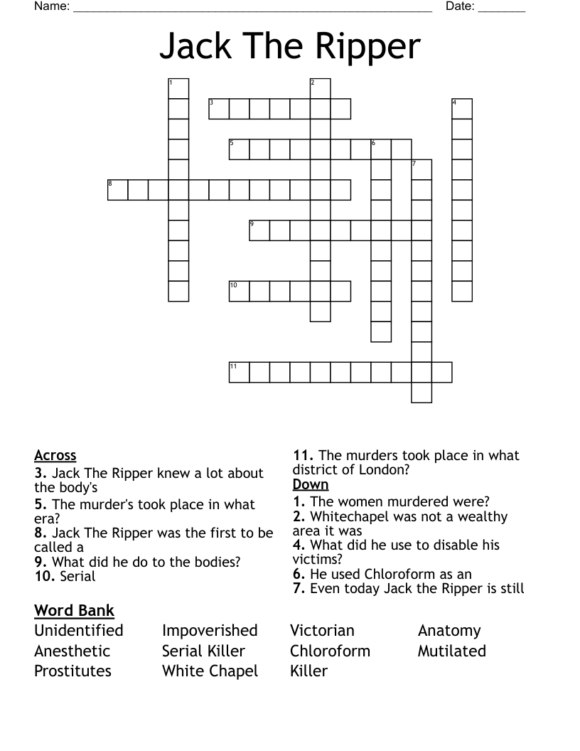 Jack The Ripper Crossword WordMint