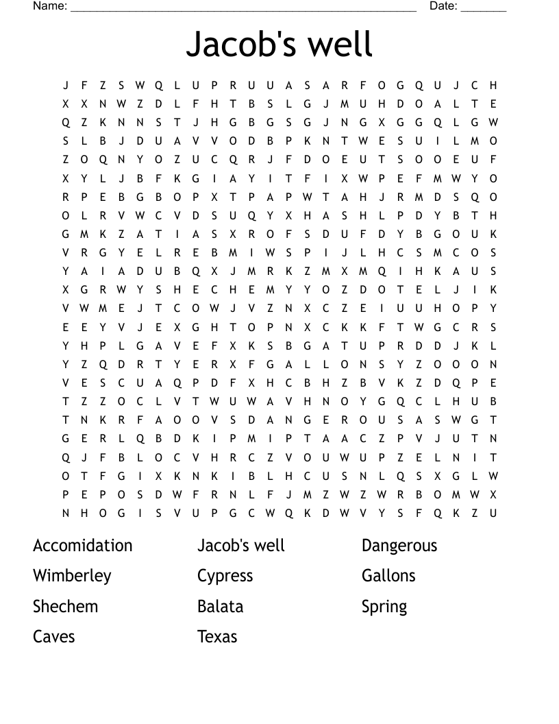 Jacob's well Word Search WordMint