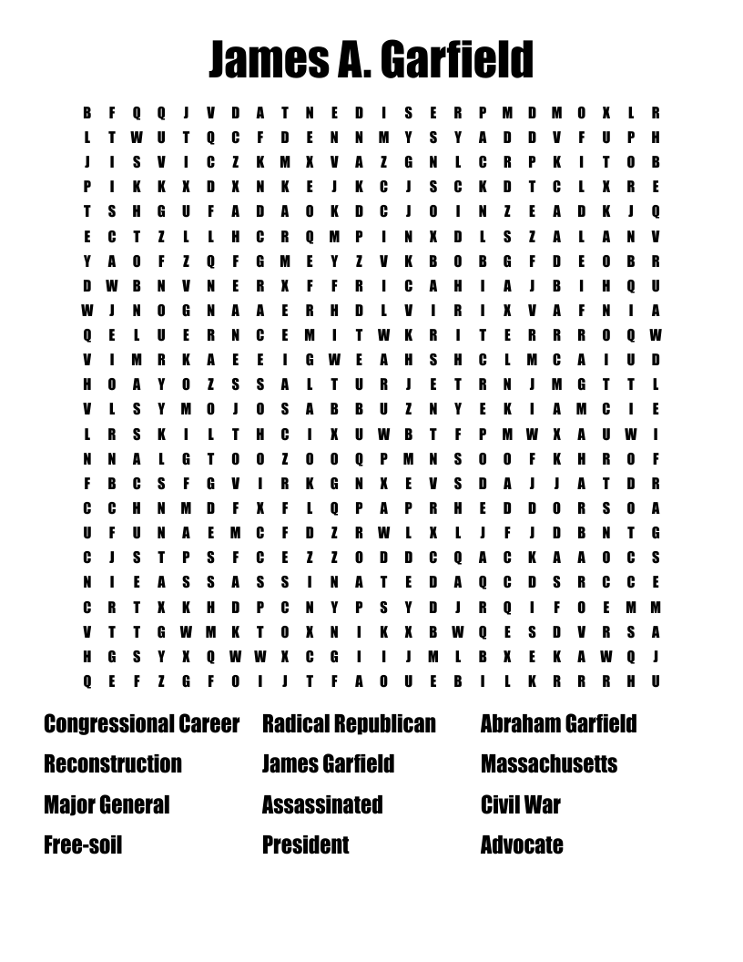 James A. Garfield Word Search WordMint